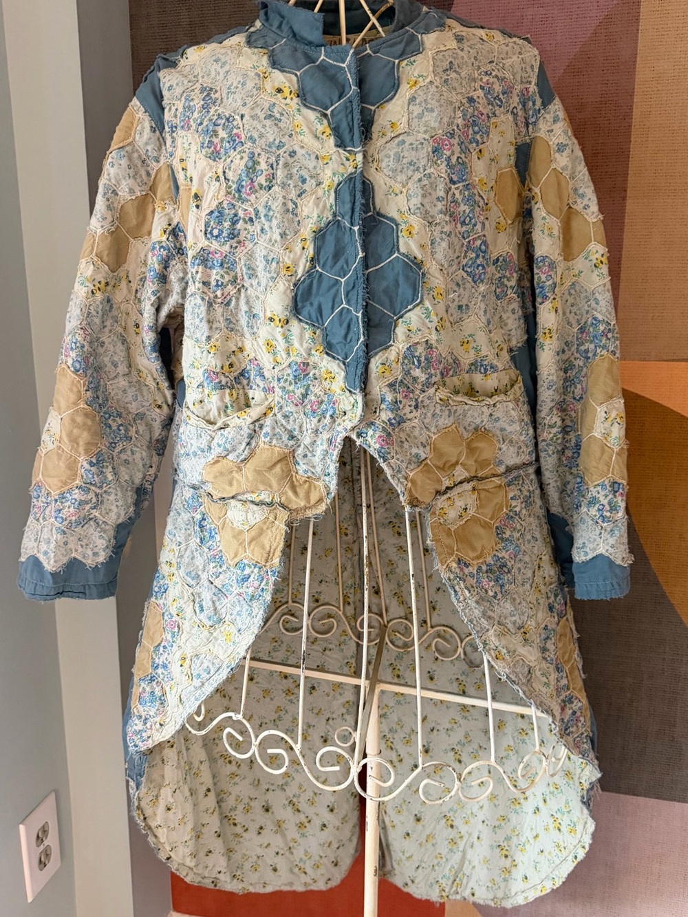 Magnolia Pearl Patchwork Blue,Yellow and Cream Quilted Women's Coat